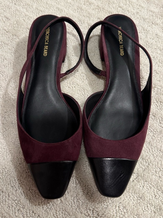 Veronica Beard Shoes - Veronica Beard Burgundy Suede and Black Leather Cap-Toe Slingback Flats